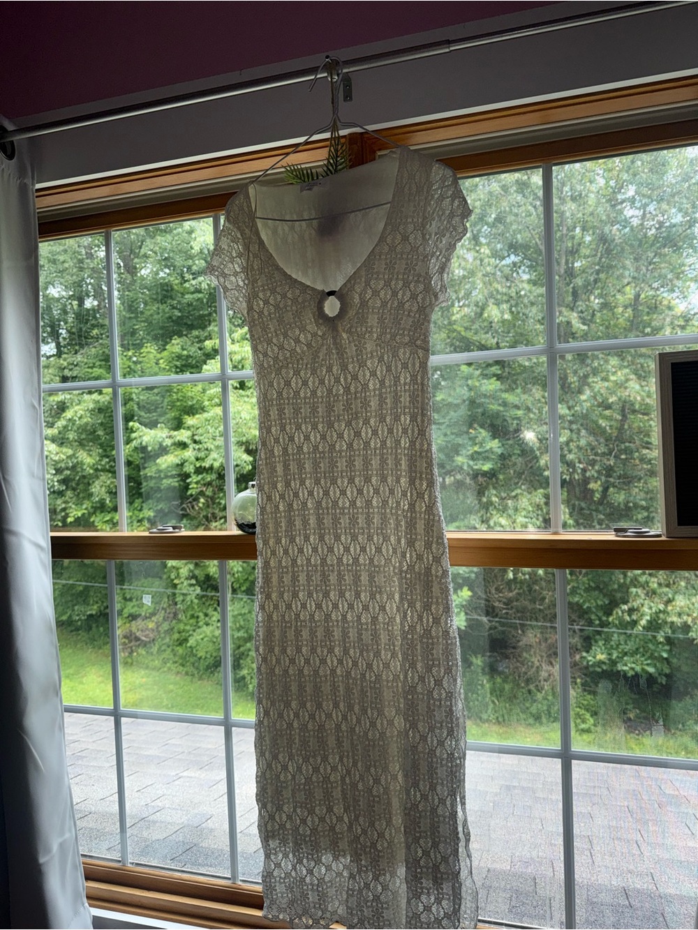 iris Cream Crochet Midi Dress with Ring Detail